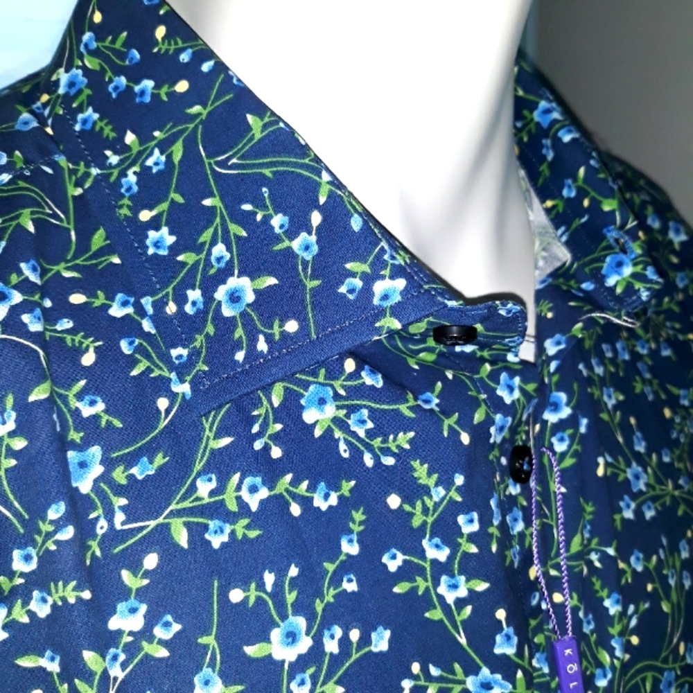 Kolte mens blue floral cotton shirt. NWT. XL. 17.5 neck - Picture 1 of 7